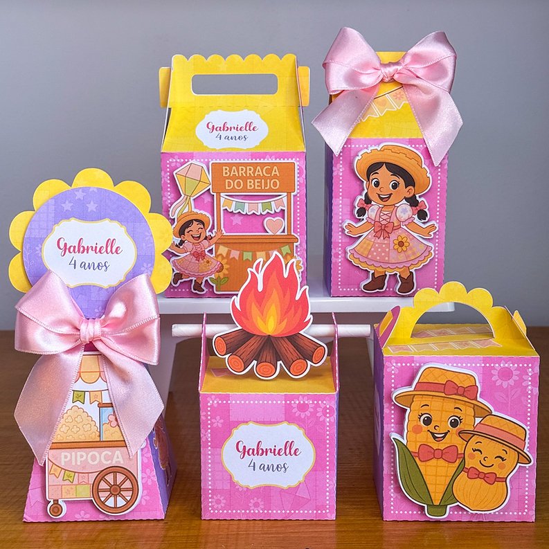 Kit Festa Personalizados Festa Junina Menina Rosa | Lembrancinhas Caixinhas para festa - PEGUE E MONTE