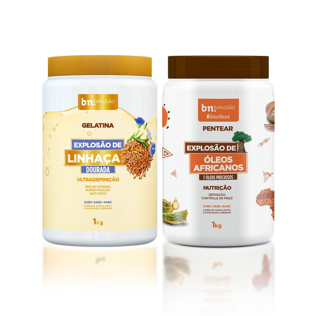 Kit Beleza Natural Creme de Pentear Óleos Africanos, Gelatina Capilar Linhaça Dourada 1Kg bn.Cachos em Oferta na Shopee
