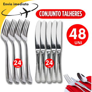 Conjunto 48 Talher Multiuso Inox 24 Garfo 24 Faca Premium Casa Cozinha Buffet Restaurante Utilidades