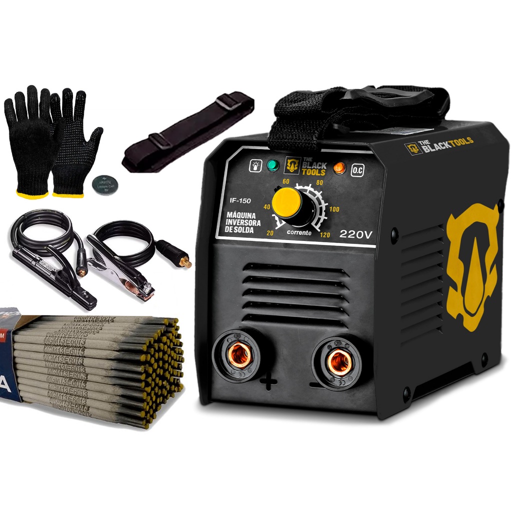 Maquina De Solda Elétrica Inversora Mma Eletrodo If-150 The Black Tools 220v Com Acessórios em Oferta na Shopee