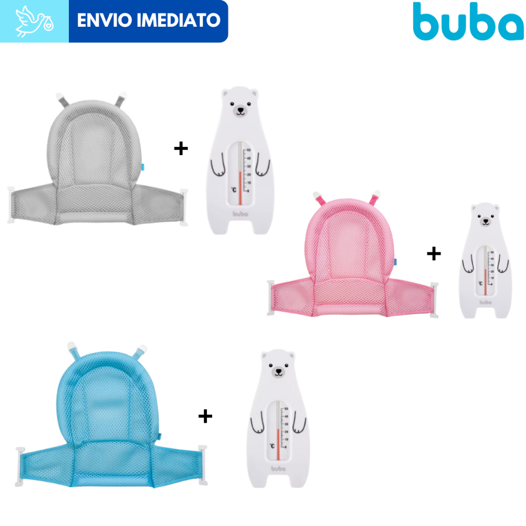 Kit Rede Banheira Banho Bebê Buba + Termômetro Banho Seguro Recém Nascido