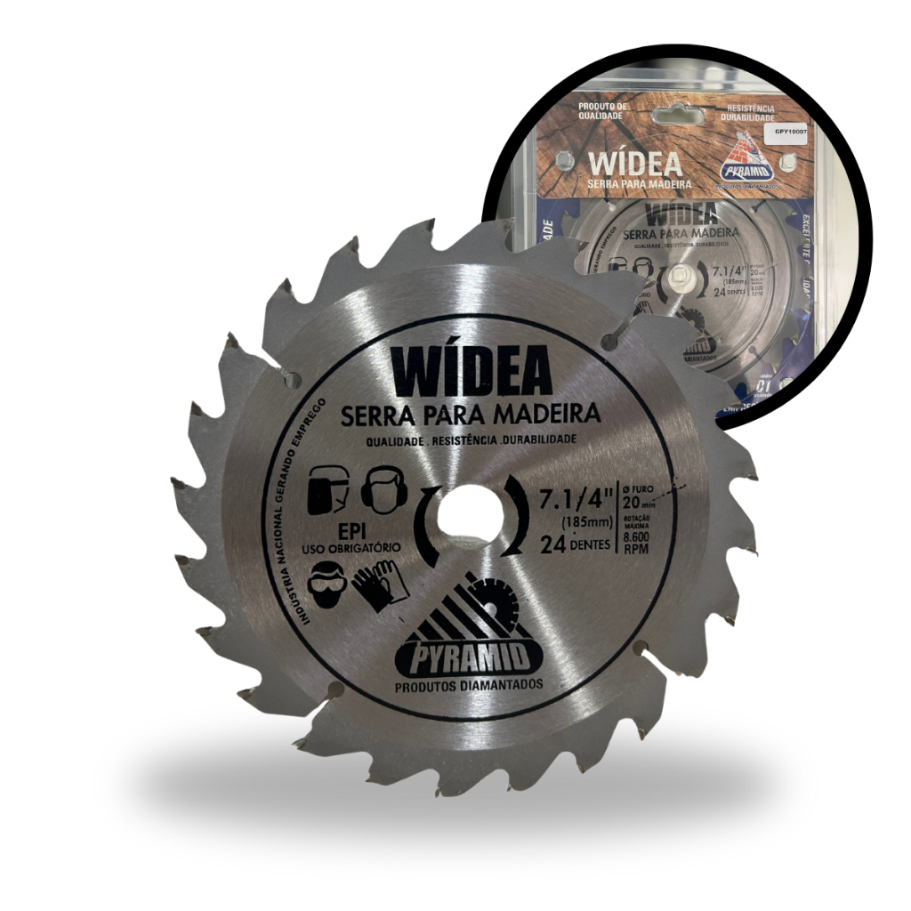 DISCO SERRA DE WIDEA PARA CORTAR MADEIRA 185mmX24 DENTES - PEDREIRO/CONSTRUÇÃO