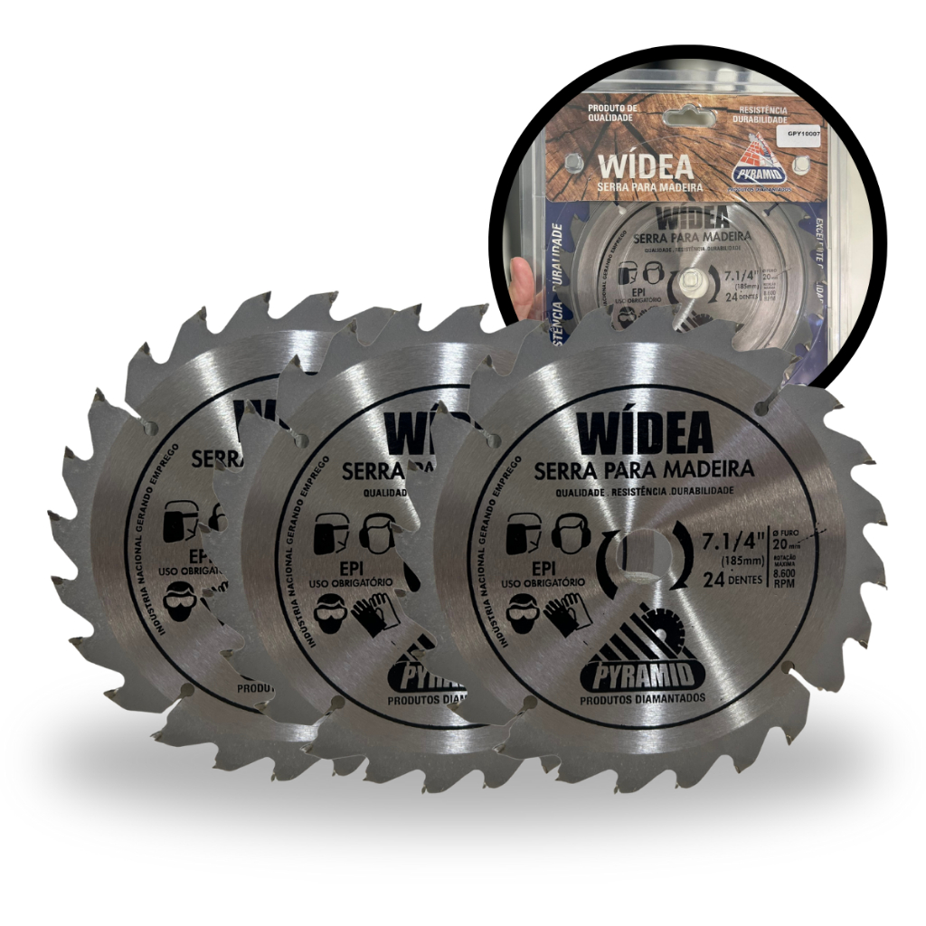 DISCO SERRA DE WIDEA PARA CORTAR MADEIRA 185mmX24 DENTES - PEDREIRO/CONSTRUÇÃO 3 UN