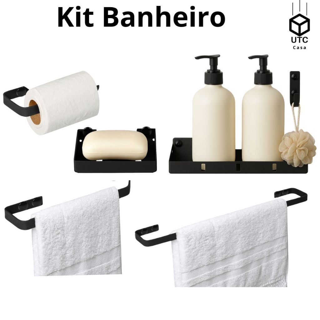 Kit Acessórios Para Banheiro Quadrado Elite Resistente Porta Toalha Sabonete Shampoo Promoção em Oferta na Shopee