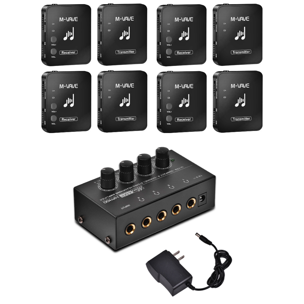 Kit Promocional - 4 Pares M-vave Transmissor e Receptor + 1 Amplificador Ha400