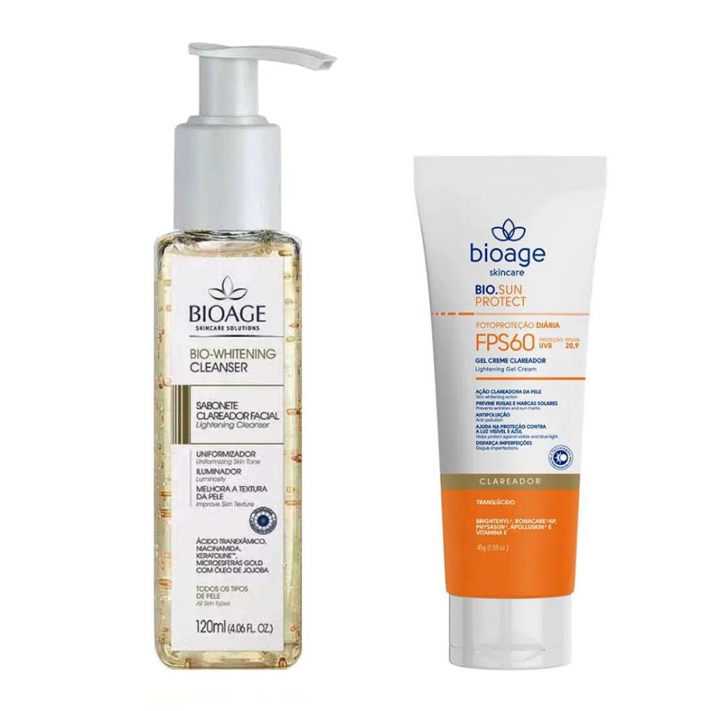 Sabonete Facial + Protetor Solar Translucido FPS60 Kit Clareador Bioage