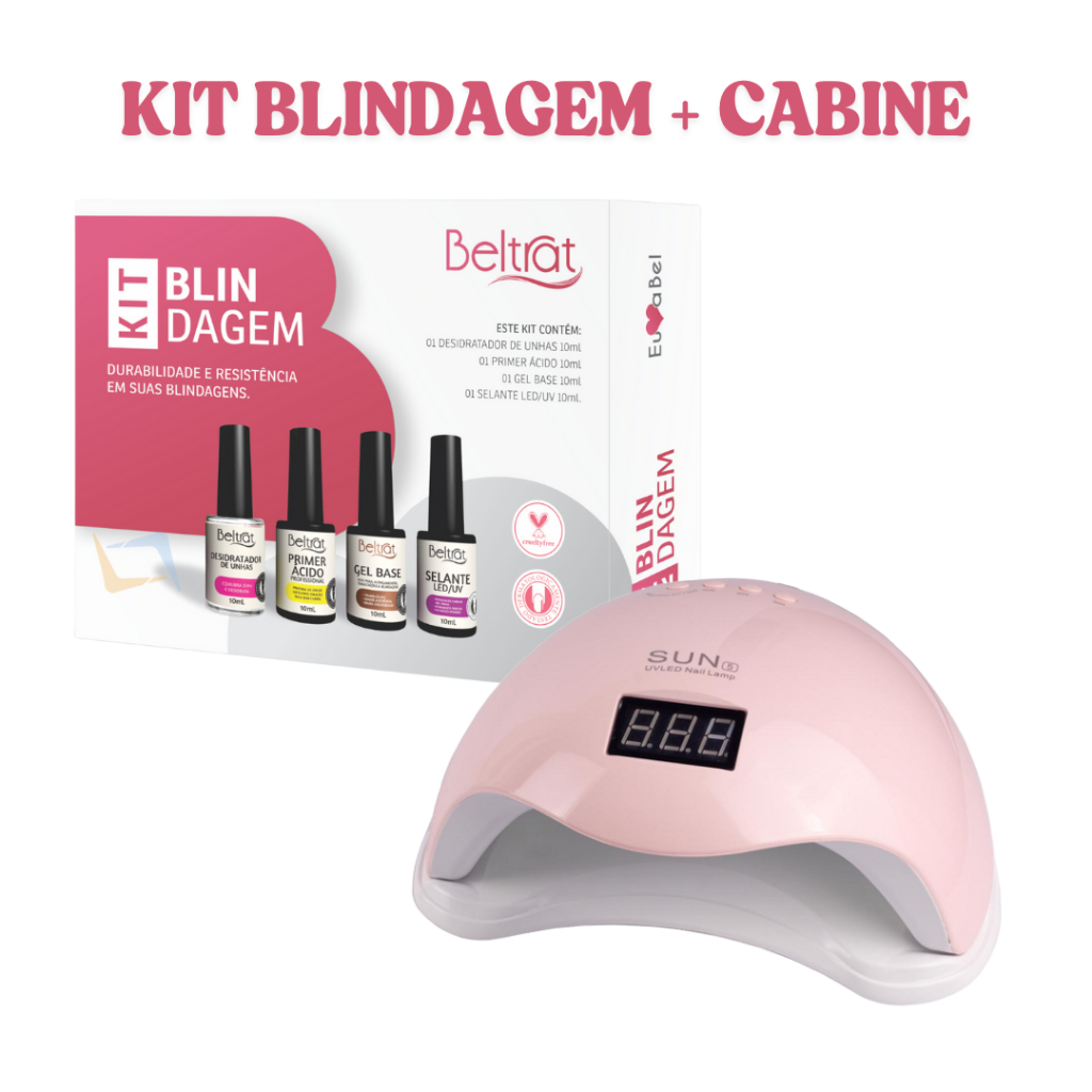 Kit Blindagem Para Unhas em Gel Beltrat e Cabine Sun 5 Rosa 24 Leds e 48w Para Secagem LED UV