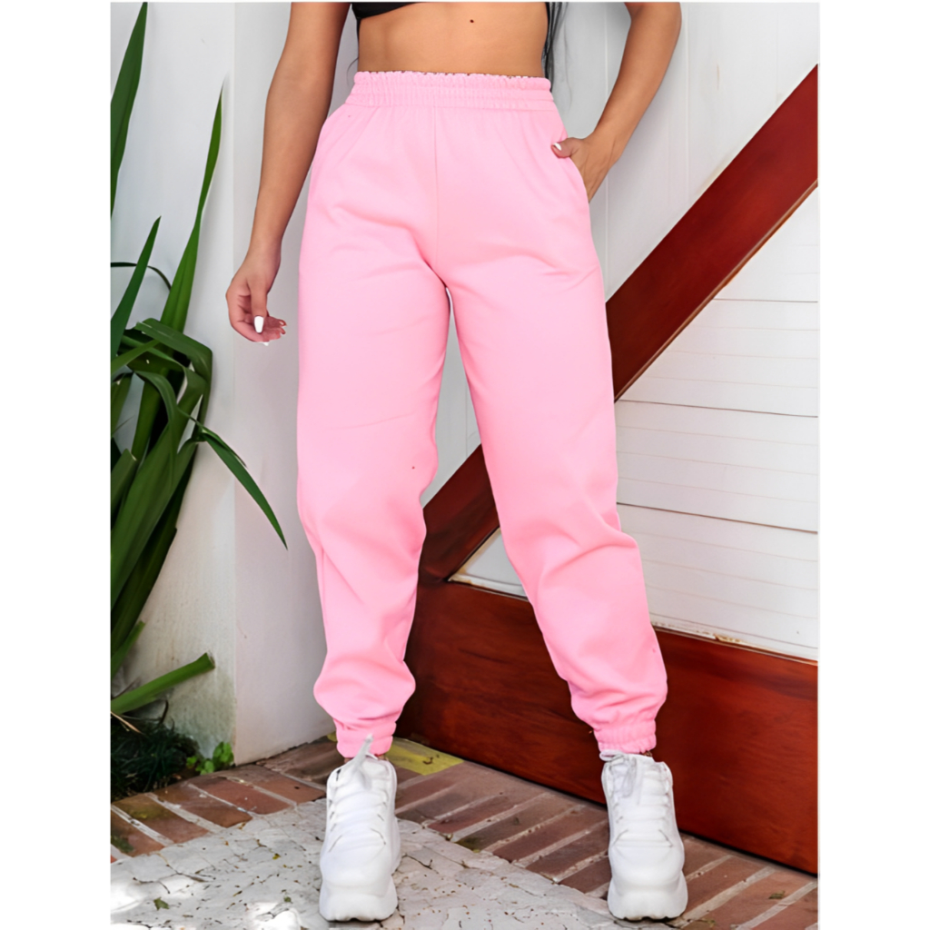 Calça moletom feminina Jogger Grossa Calca Moletom Frio Feminina Cintura Alta Flanelada Moleton Calça Bolso 2024