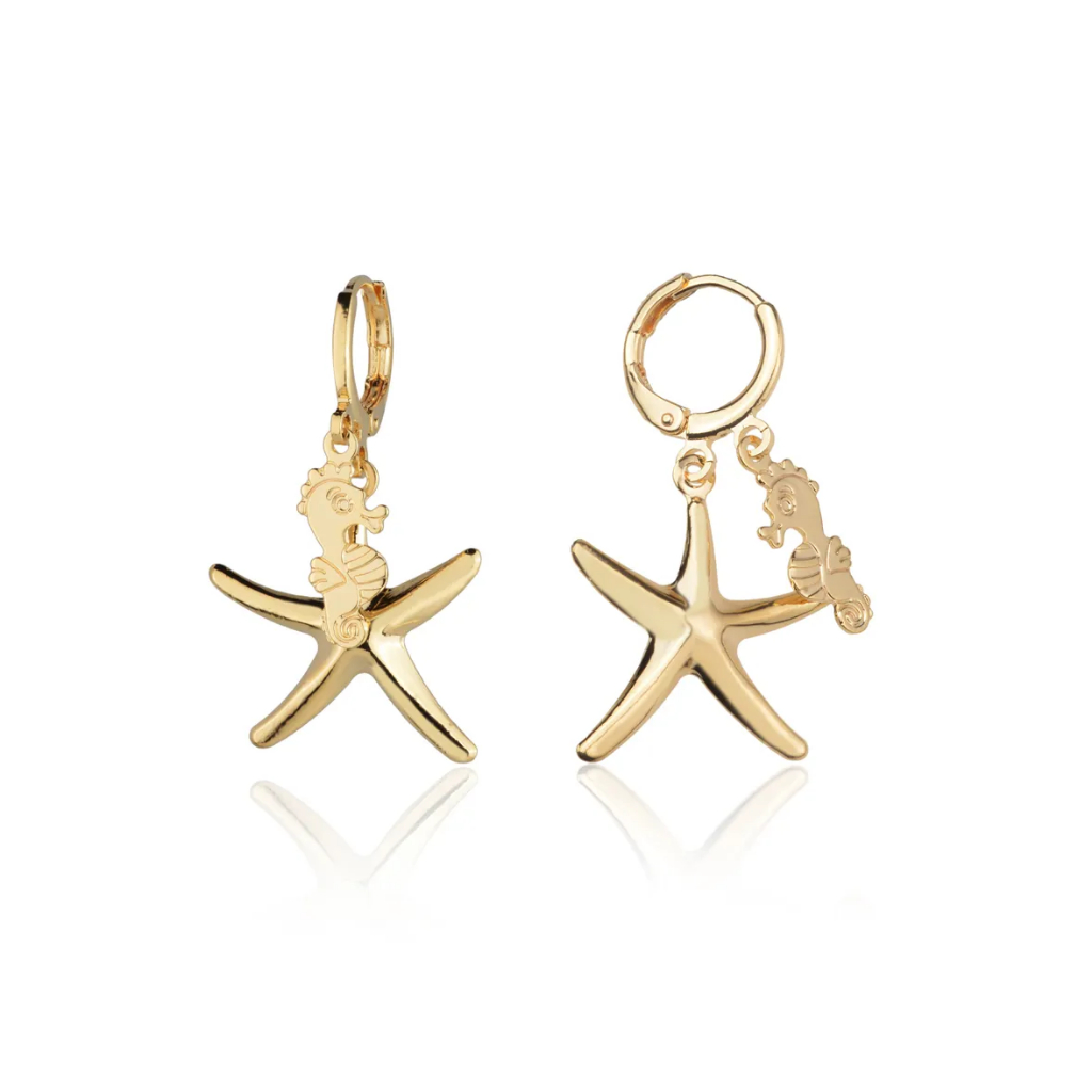 Brinco Argola Pingente Estrela-do-mar Banhado a Ouro 18k Brinco Praia