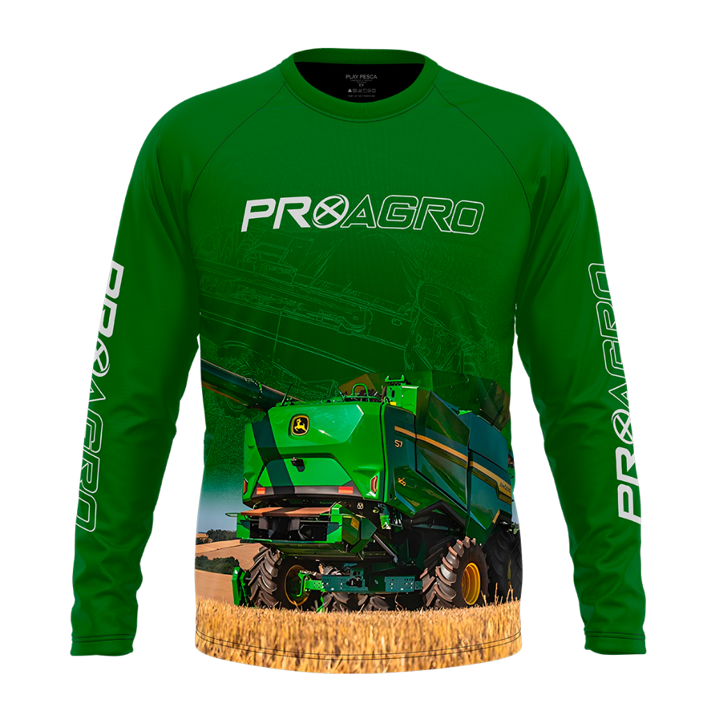CAMISA CAMISETA BLUSA TRATOR VERDE PROX AGRO MÁQUINA FAZENDA COM PROTEÇÃO SOLAR UV50+