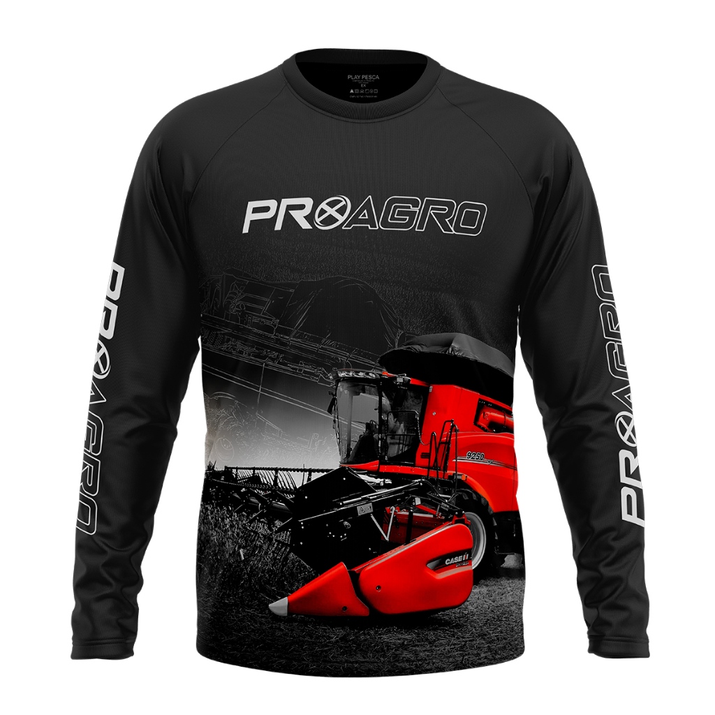 CAMISA CAMISETA FAZENDA MÁQUINARIO PROX AGRO PROTEÇÃO SOLAR UV50+ COLHEITADEIRA VERMELHA