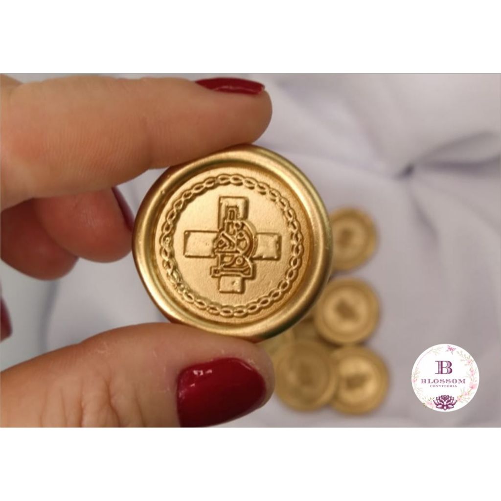 10 Lacres de Cera Biomedicina Dourado 25mm com Adesivo – Convites, Formatura, Casamento e Lembrancinhas
