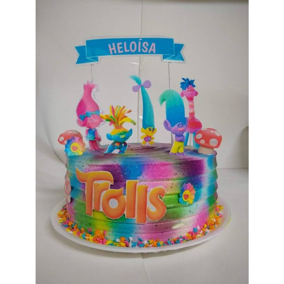 Topo de bolo trolls topper de aniversário troll personalizado em Oferta na Shopee