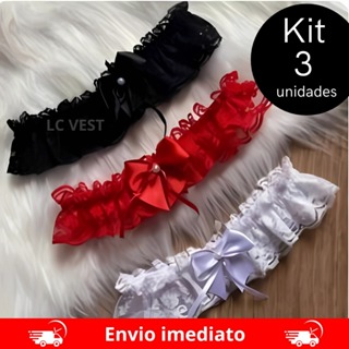 Kit 3 Perneira Persex Feminino Elástica De Renda Com Laço em Cetim Sensual Sexy Lingerie Feminina em Oferta na Shopee