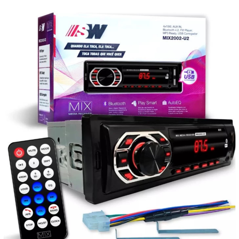 Som Radio Mp3 Bluetooth Automotivo Para Carro Visor Com Led Bluetooth 2 USB Sd Auxiliar Modelo Novo
