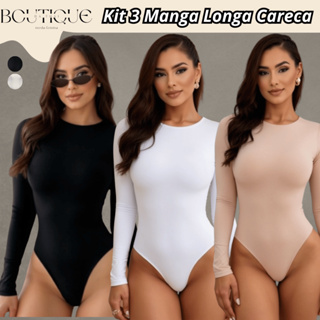 Kit 3 Body Suplex Manga Comprida Segunda Pele Decote Careca bory Manga Longa Liso em Oferta na Shopee