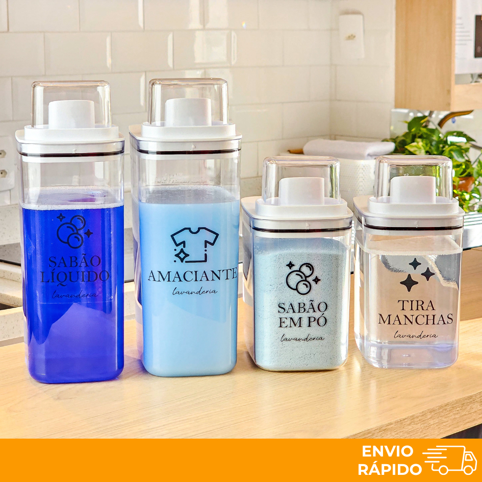Dispenser Organizador Lavanderia 2,3 litros ou 1,5 Litros Acrílico - Amaciante, Sabão em P...