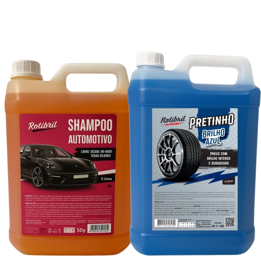 Shampoo Neutro Automotivo + Pretinho de Pneu 5 lItros Kit Lava Rápido