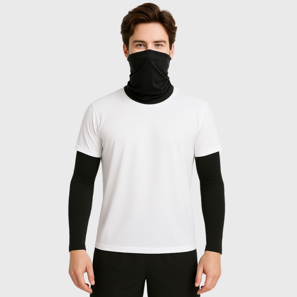 Kit Bandana Balaclava Ciclismo Manguito Térmico Compressão Proteção Solar Uv Malha Fria Segunda Pele