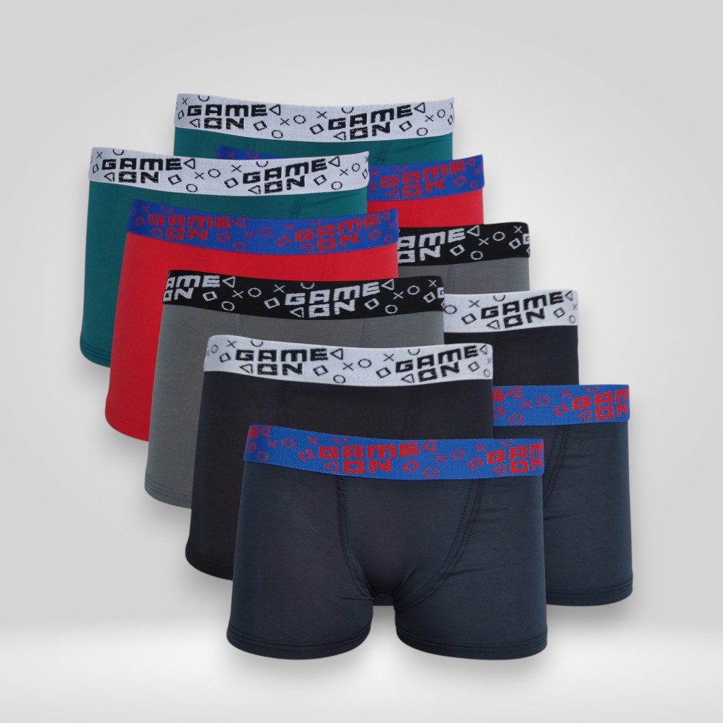 Kit 10 Cueca Boxer Juvenil Lisa Com Elástico Bordado Forro 100% Algodão Box Masculina