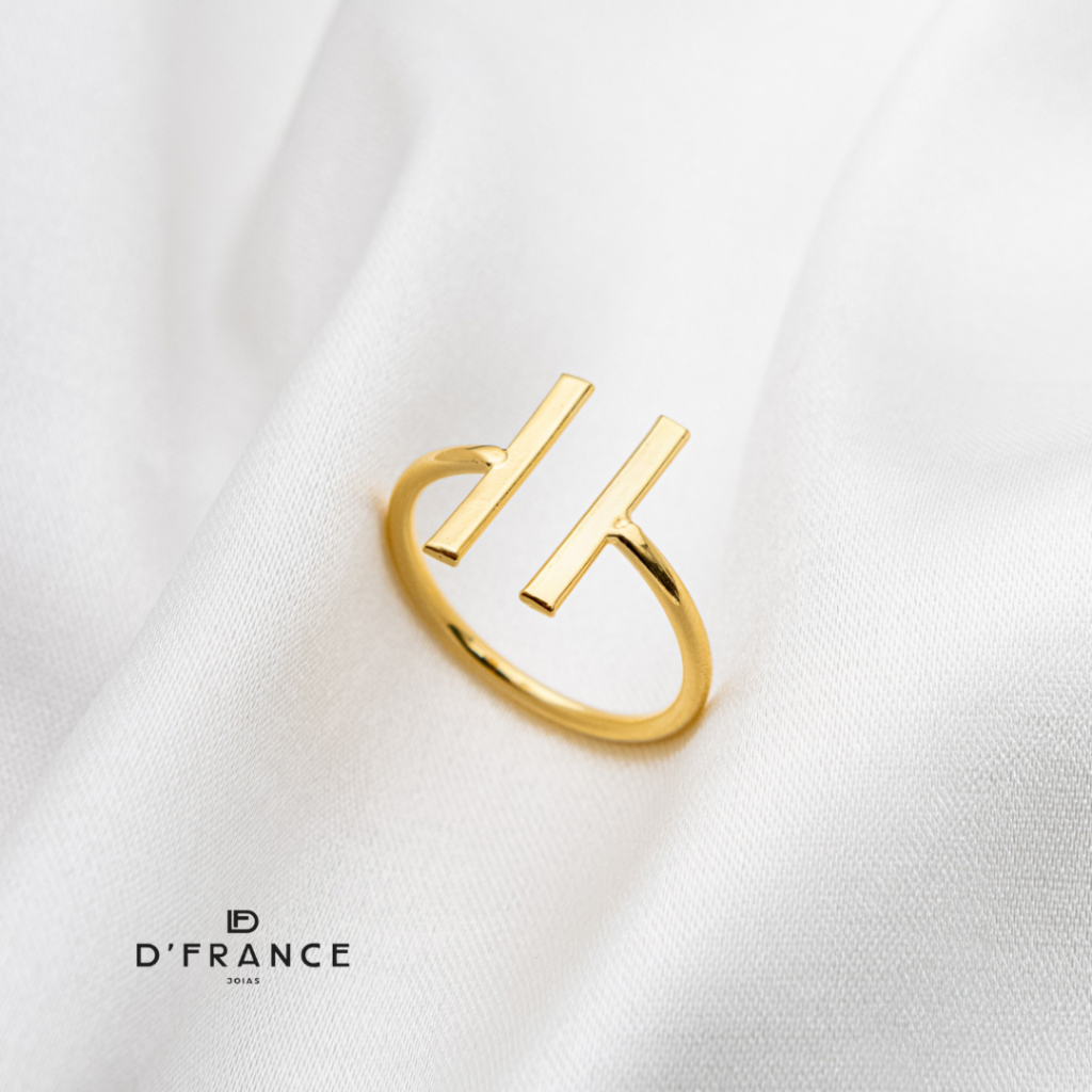 Anel Feminino Barras Minimalista Regulável Folheado a Ouro 18K - D France Semijóias