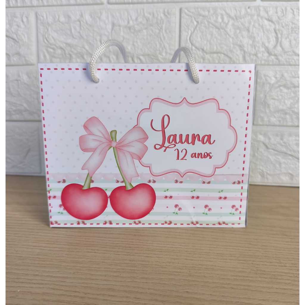 PEGUE E MONTE Sacolinha CEREJINHA AQUARELA Personalizada para Festa Lembrancinhas Diversos Temas