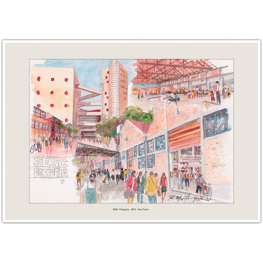 SESC Pompéia 2014 - São Paulo | Arte Aquarela para Quadro Decorativo | Decoração Elegante | A4