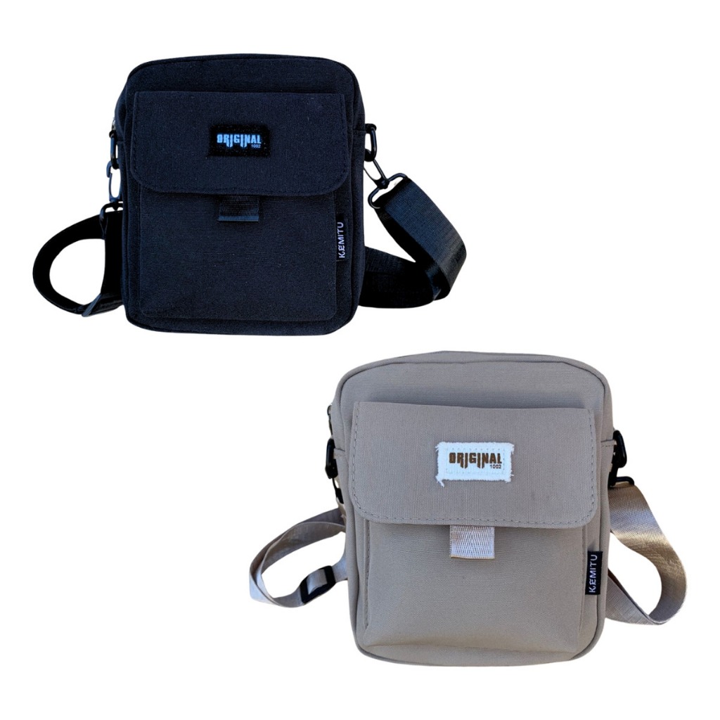 kit 2 Bolsa Shoulderbag Pochete Lateral Unissex C/ Alça Nylon cores neutras estilo tranversal ombro