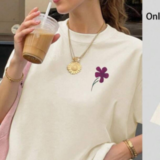 Camiseta Feminina Blusa Detalhes Flor Roxa 100% Algodão Fio 30.1 Lançamento 2025 em Oferta na Shopee