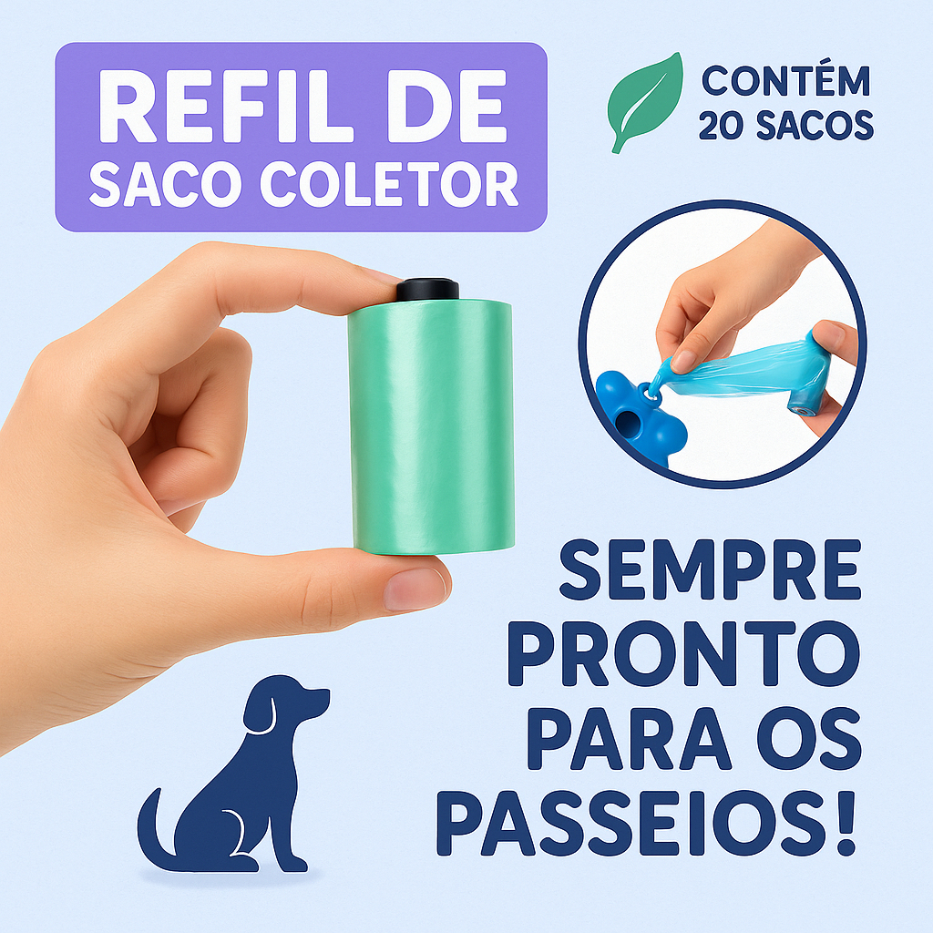 Refil com 20 Sacos Coletores | Biodegradáveis e Práticos | Passeios Pet | Cães e Gatos