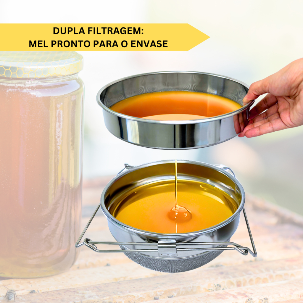 Peneira Em Inox Para Mel Dupla Camada Alça Extensivel Apicultura Coar Filtrar Mel Sucos Farinhas
