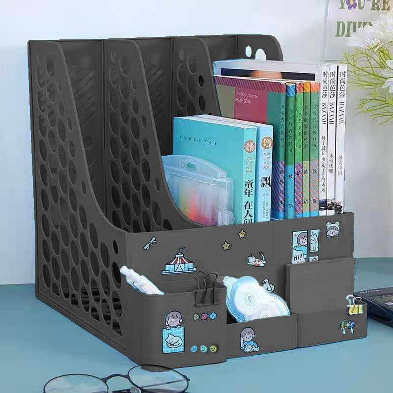 Organizador de Papéis, Livros, Pastas para Mesa Porta-Treco com 3 Divisórias - Fácil Organização