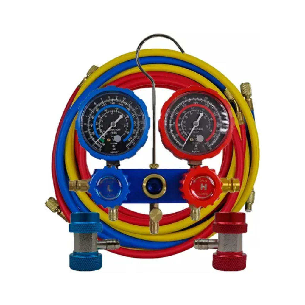 Conjunto Manômetro Para Ar Condicionado C/ Relógio E Mangueiras 2,5m