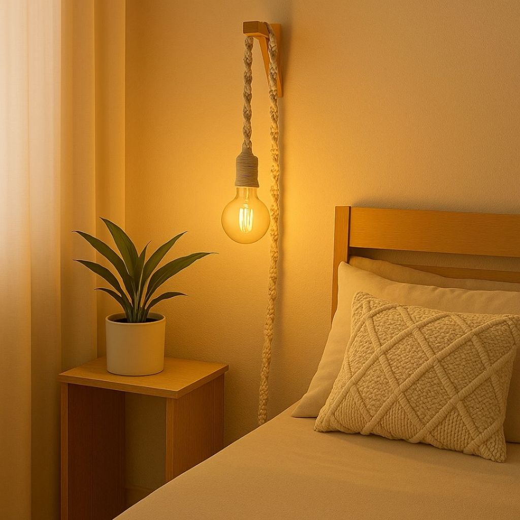 Luminária Macramê Pendente Abajur de Cabeceira  + Mão Francesa em Oferta na Shopee