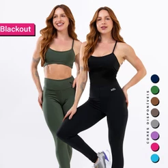 Kit Macacão Costa Nua Longo + Conjunto Fitness Top Alça Calça Legging Sem Transparência Inverno