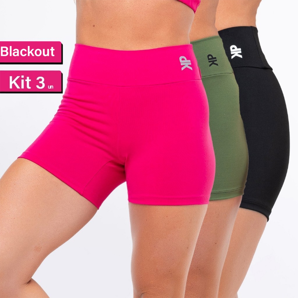 Kit 3 Short Fitness Feminino Meia Coxa Cintura Alta Zero Transparência Academia Básico