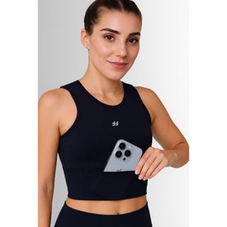 Cropped Suplex Top Academia Feminino Fitness com Bolso Corrida Alta Sustentação com Bojo Removível em Oferta na Shopee