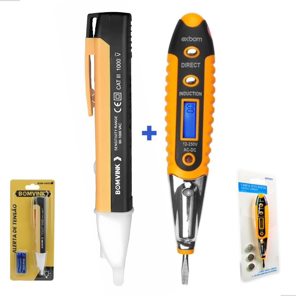 Kit elétrica Caneta Detectora de Tensão + Chave de Teste de Corrente e Voltagem 12V a 250V Digital