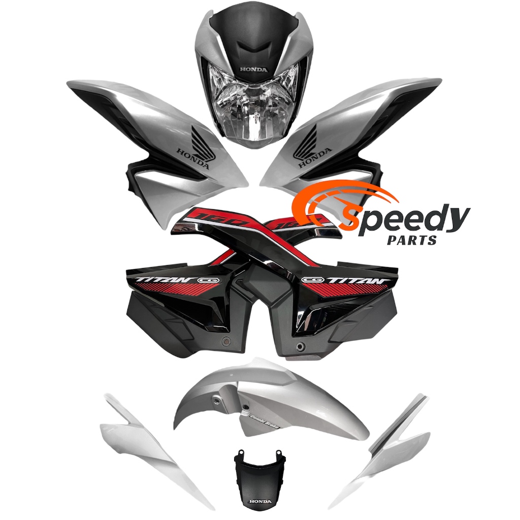 Kit CG Titan 160 2023 Prata Force -Farol com Aranha+Par Aba tanque com Complemento+Par Tampa Lateral+Paralama+Rabeta