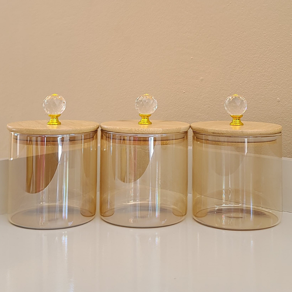 Pote de Vidro ÂMBAR CRISTAL LISO  P Luxo hermético com tampa bambu 500ML Cozinha Porta Condimentos em Oferta na Shopee