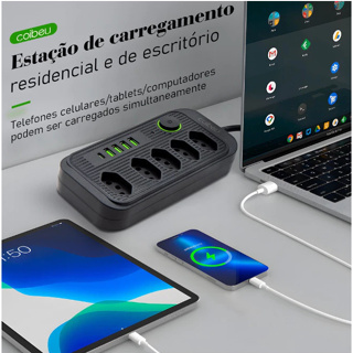 Extensão 5 Tomadas 4 USB 1 Type-C Universal Bivolt Power 110v/220v 2m WKC-541! em Oferta na Shopee