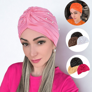 Kit 3 Turbantes Femininos Indianos Fechados com Pérolas Elásticos Elegância e Conforto em Oferta na Shopee