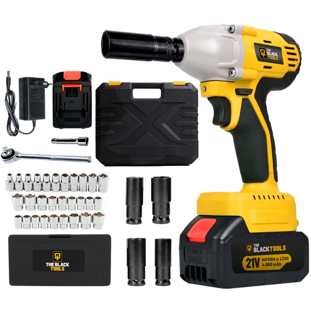 Parafusadeira Chave Impacto Bateria 1/2 21v Brushless 430nm Bivolt The Black Tools