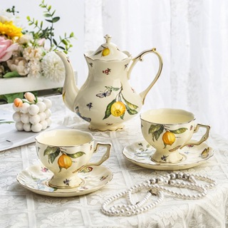 Bule de Cerâmica para Chá Cafe Xicara Porcelana Floral Lemon Estilho Inglês Vintage Elegante Mesa Posta  Decor em Oferta na Shopee