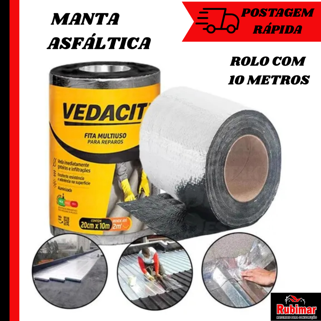 Manta Asfáltica Auto Adesiva Alumínio para Telhado 10cm | 20cm | 30cm  ROLO 10 METROS - OTTO VEDACIT