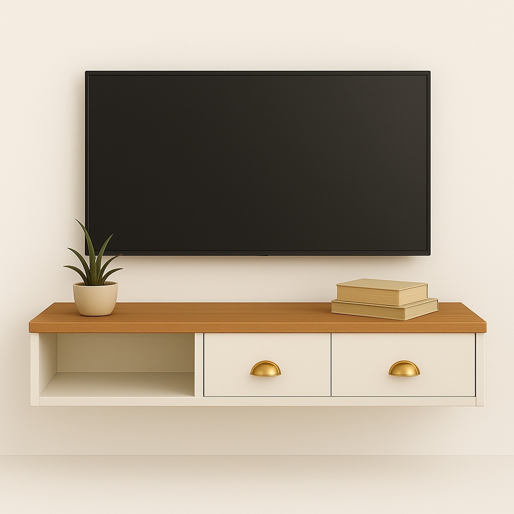 Rack Para Tv Suspenso Compacto com 2 Gavetas e Nicho - Cores em Oferta na Shopee