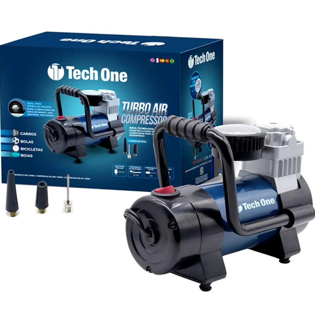 Mini Compressor Para Pneu Bolas Inflaveis Boias Elétrico Portátil com Tomada 12v Tech One Turbo Air
