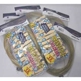 KIT VARAL DE AÇO REVESTIDO EM PVC COM 5 PACOTES DE 15M CADA + 24 PREGADORES. em Oferta na Shopee