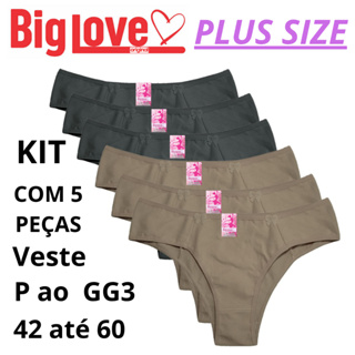 Kit 5 Calcinha PLUS SIZE de Algodão Tamanhos ESPECIAIS 42 ao 60  ( XGG,GG2,GG3 ) CONFORTO BIG LOVE em Oferta na Shopee