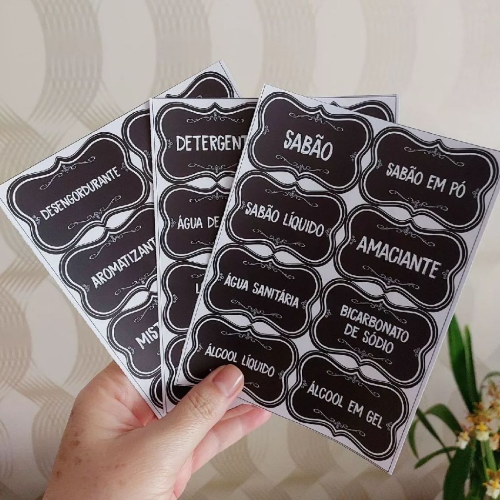 24 Etiquetas - Produtos de Limpeza Decore sua Lavanderia com esses Lindos Adesivos Decorativos 6x4cm